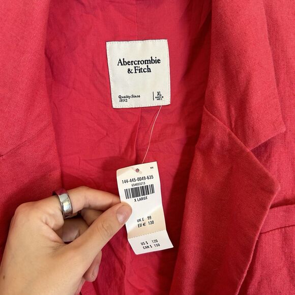 Abercrombie & Fitch Women's Linen blazer Pink Single Button Oversized‎ XL NWT - Picture 2 of 5